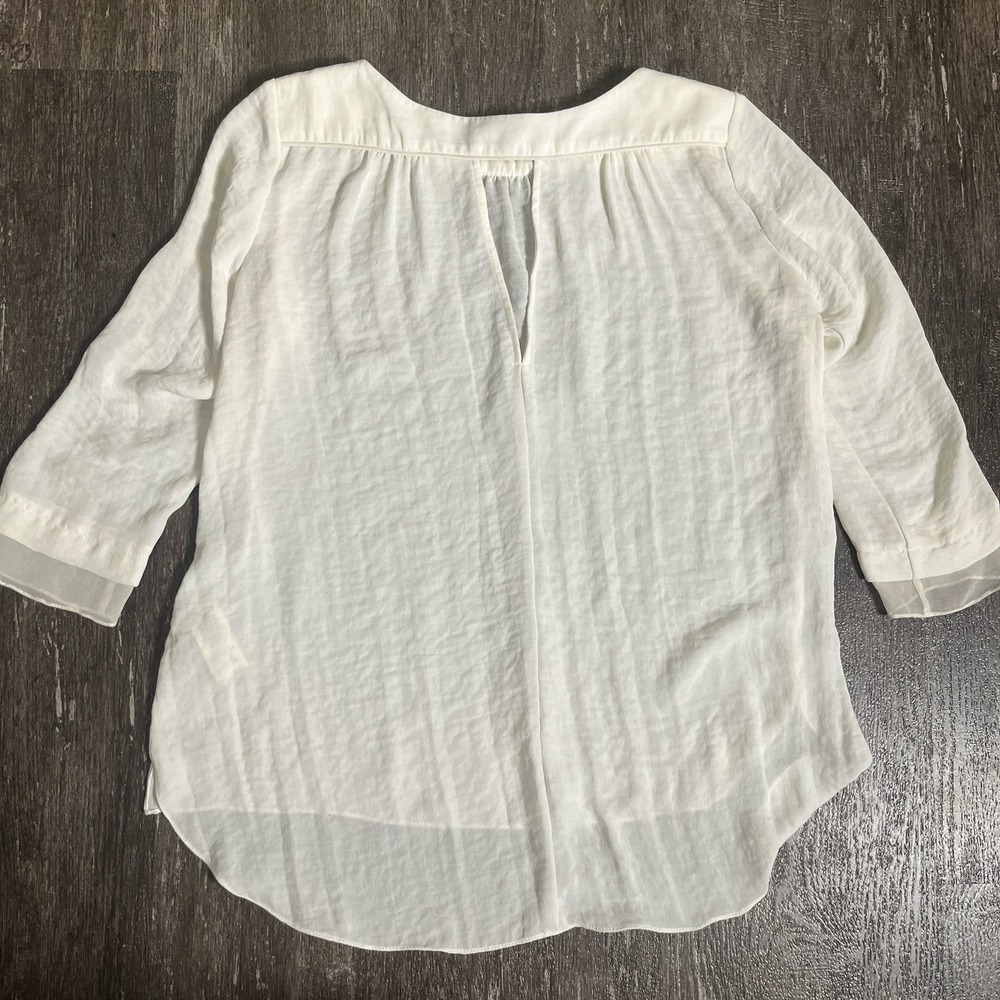 Rebecca Taylor Womens White Silk‎ Beaded Blouse Size 2 Keyhole Back 3/4 Sleeve - Picture 7 of 9